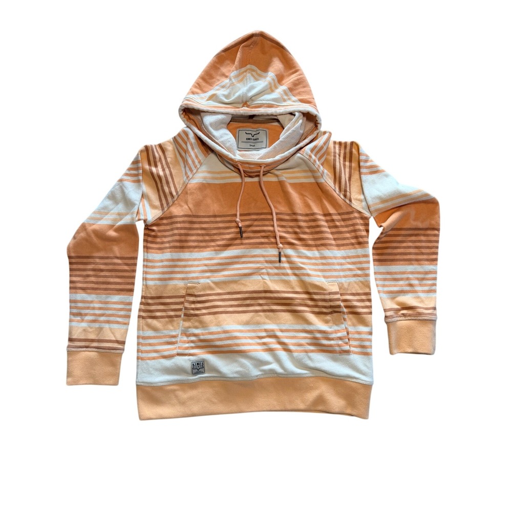 Kimes Ranch Western Uncomplicated Orange Striped Hoodie Sweatshirt Small Cotton